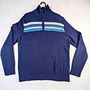 Banana Republic Men’s Italian Merino Wool Quarter-Zip Striped Sweater - Large